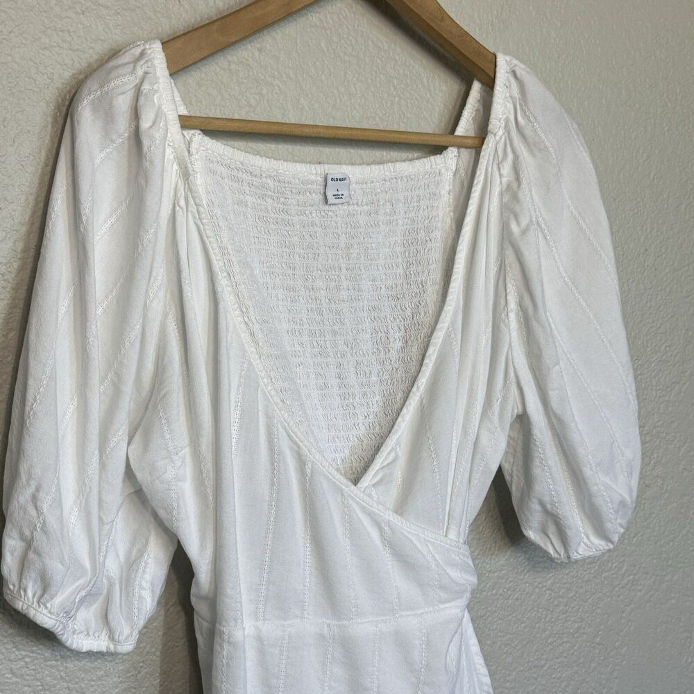 Old Navy Milkmaid Wrap Blouse White Smocked Cottagecore Prairie Women L